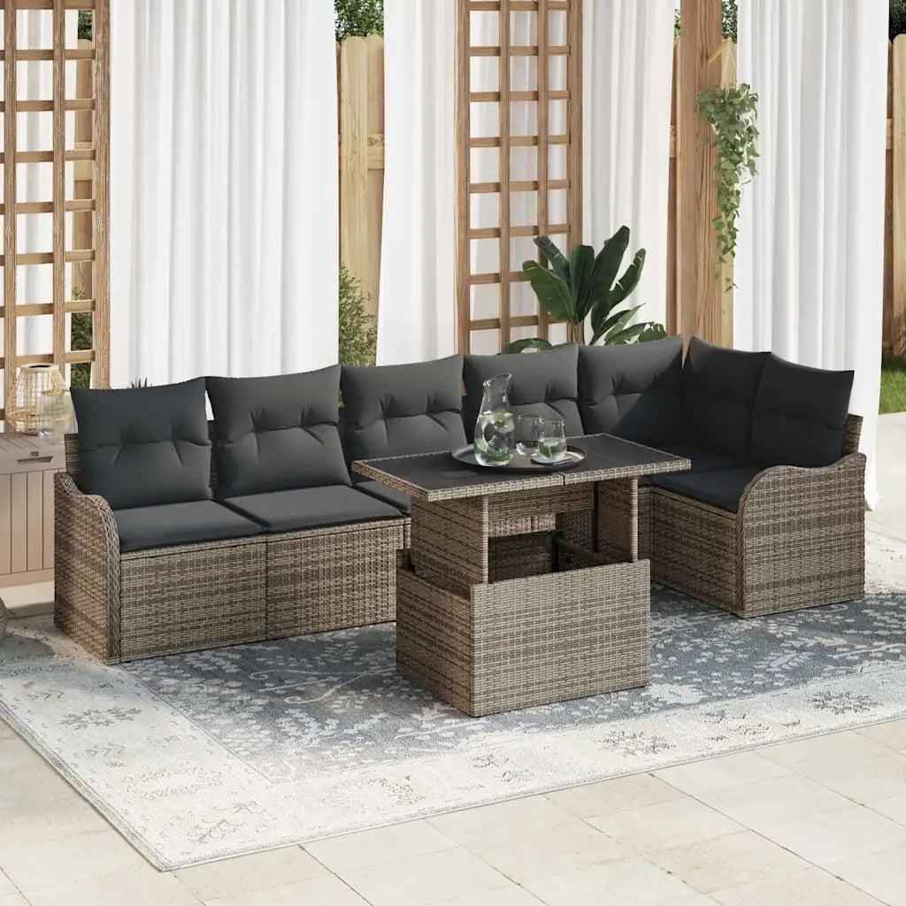 Set Divano da Giardino 7 pcs Grigio Rattan in Polipropilene 3357212