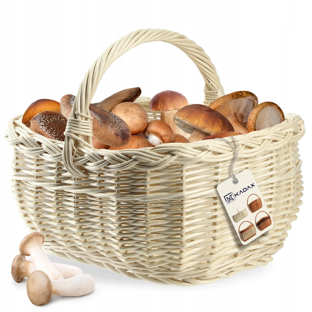 Cesto in vimini KADAX per funghi, spesa, picnic, frutta, vimini, bianco, grande