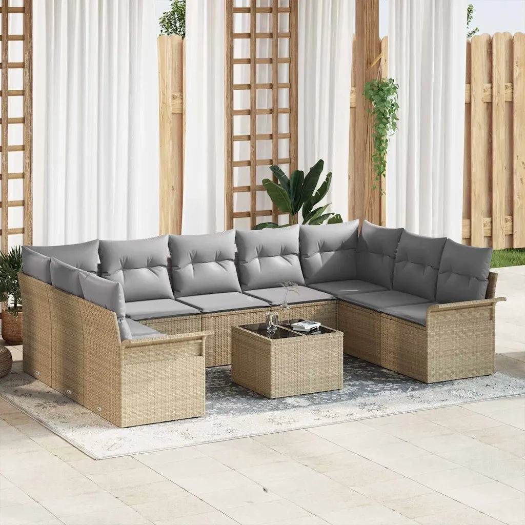 Set Divano da Giardino con cuscino 10 pcs Beige polyrattan 3345530