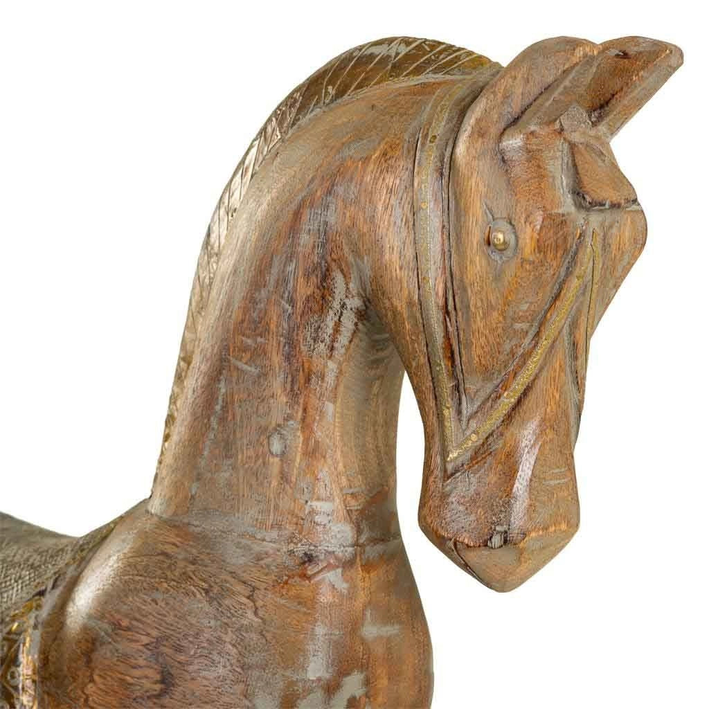 Cavallo a dondolo legno artigianale marrone 56x14x58h cm