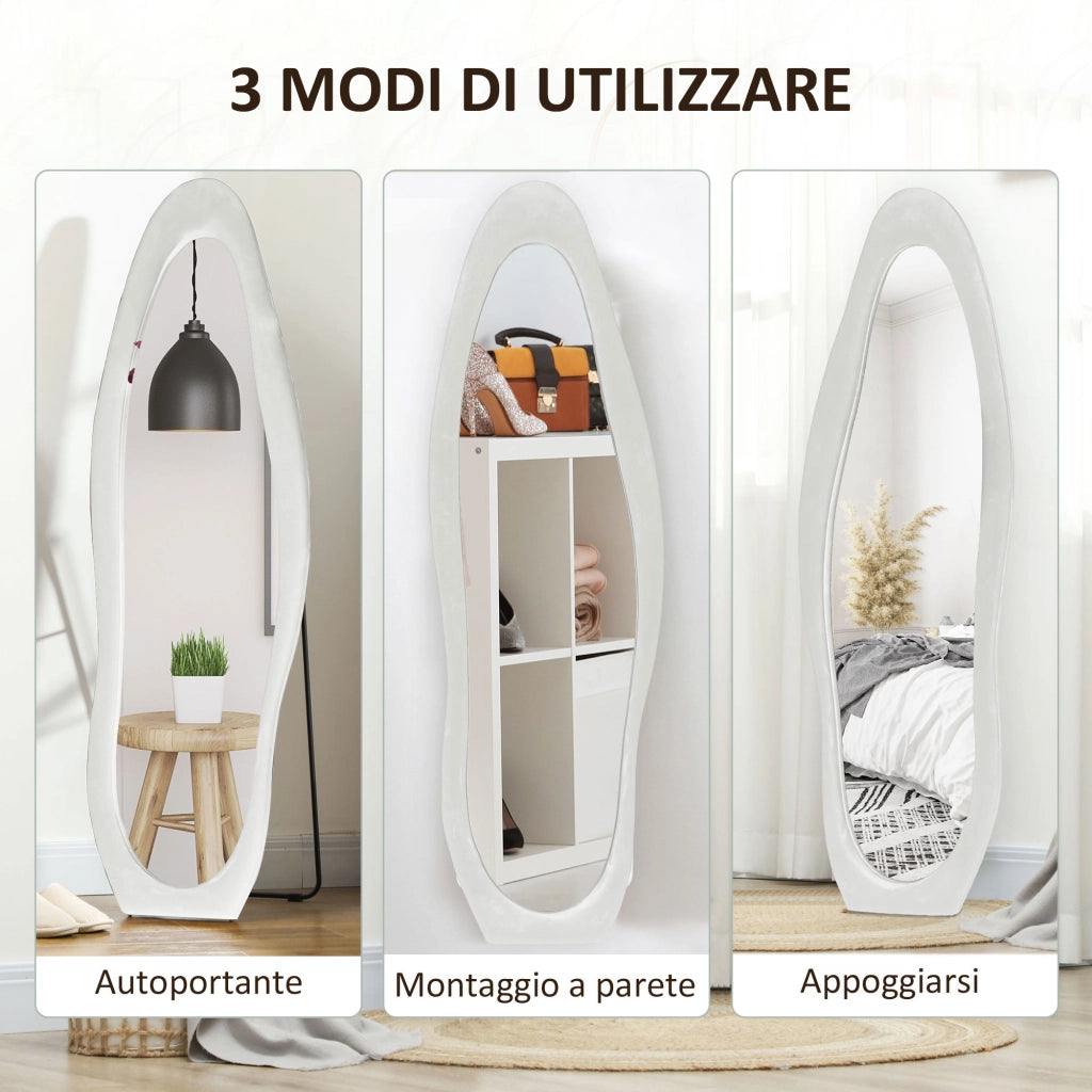 Specchio da Terra con Cornice in Velluto ¨C Minimal ¨C Bianco 160x50 cm