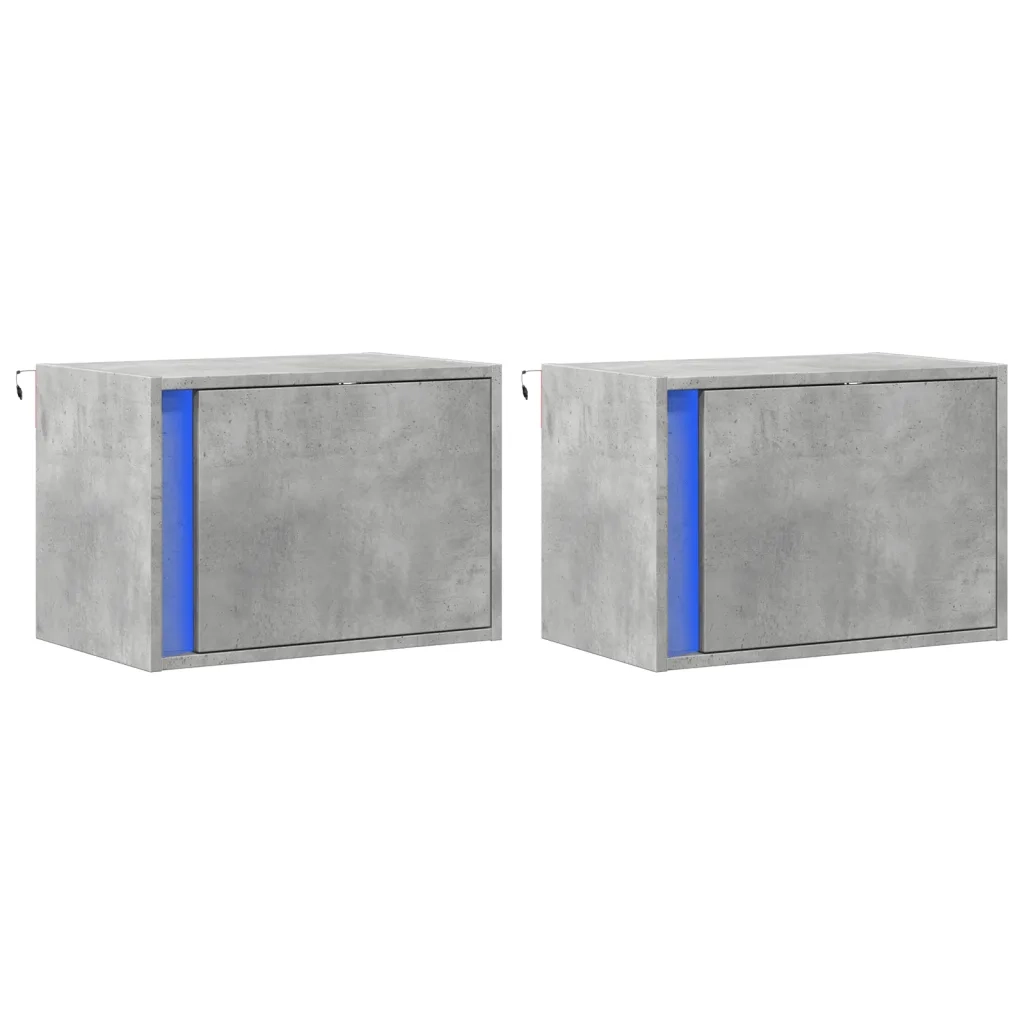Comodini a Parete con Luci LED 2 pz Grigio Cemento 852096