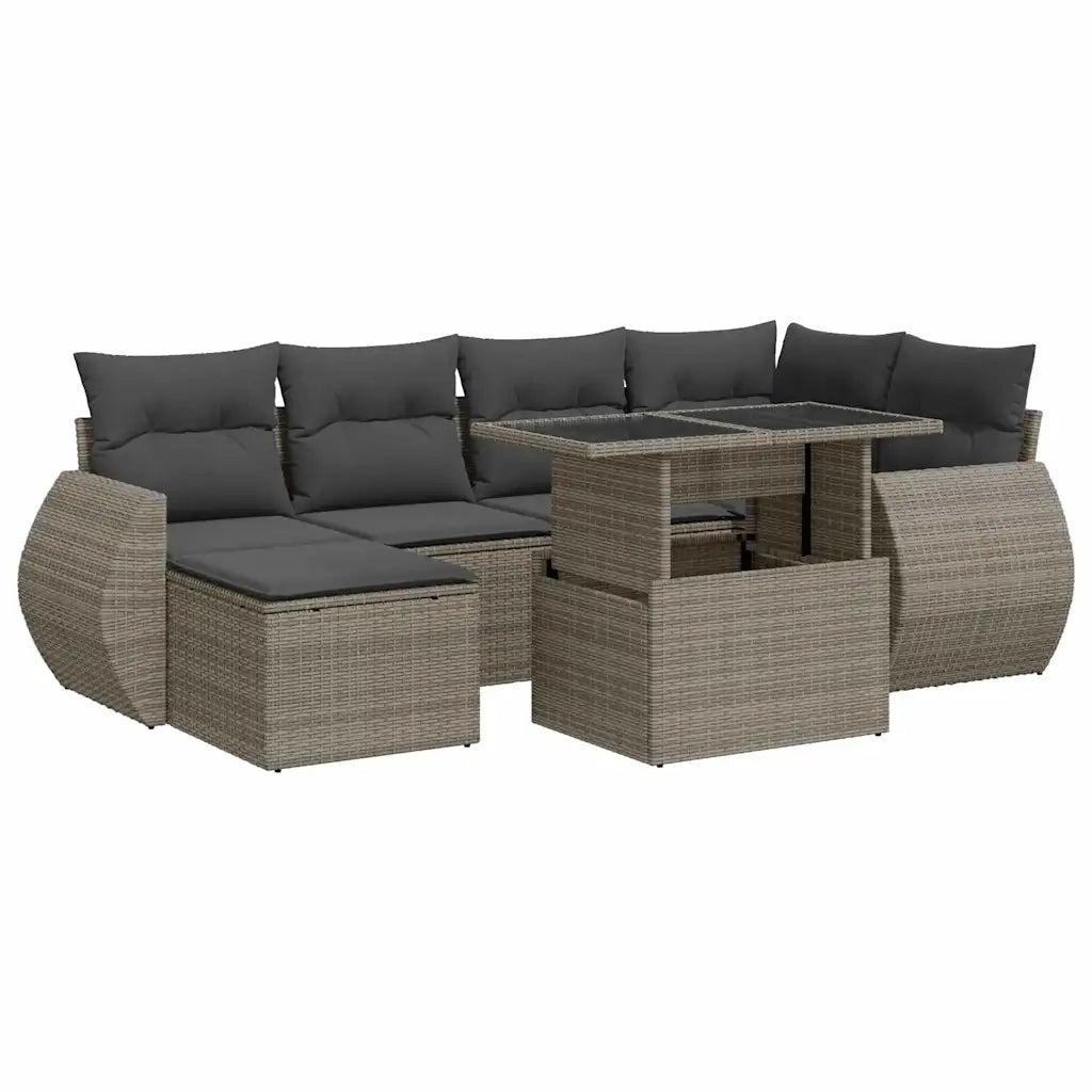 Set Divani da Giardino 7 pz con Cuscini Grigio in Polyrattan 3326671