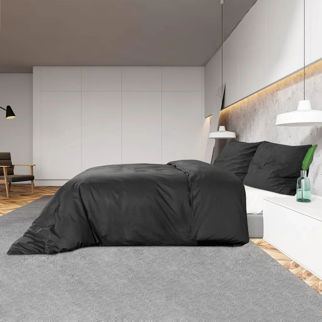 Set Copripiumino Nero 200x200 cm in Microfibra Leggera 135970