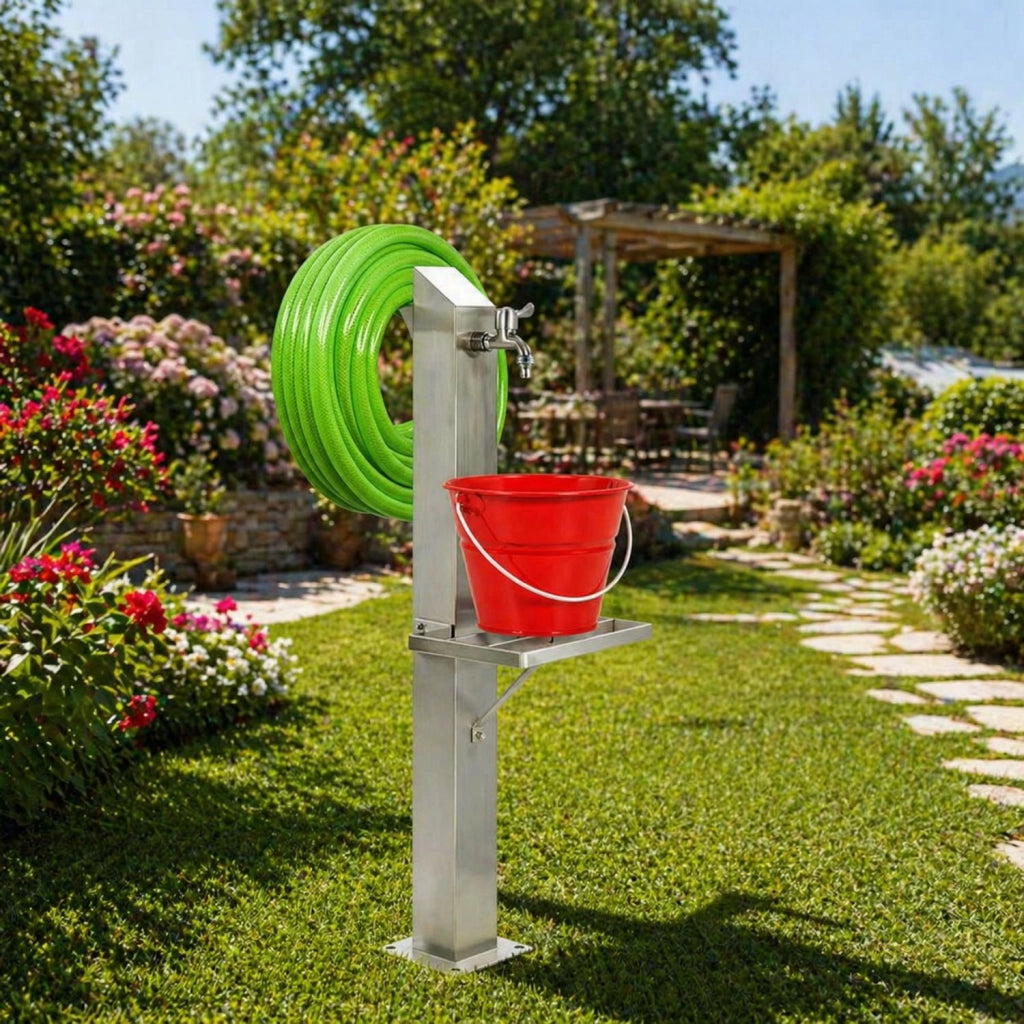 Fontana da giardino a colonna esterno magnolia acciaio inox spazzolato h 95 cm *** confezione 1