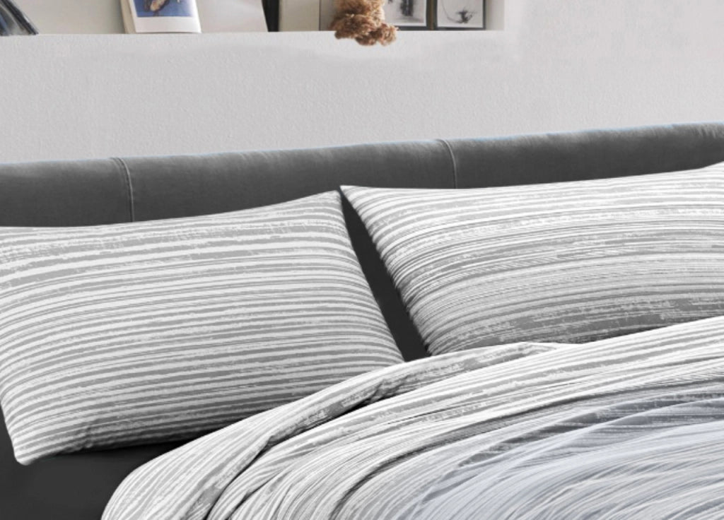 Completo Lenzuola Letto 100% Cotone Made In Italy Disegno Padel - Piazza e Mezza - Grigio