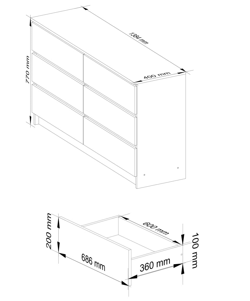 Cassettiera AKORD K140 Ontano 138 cm 6 cassetti 138x40x77 cm