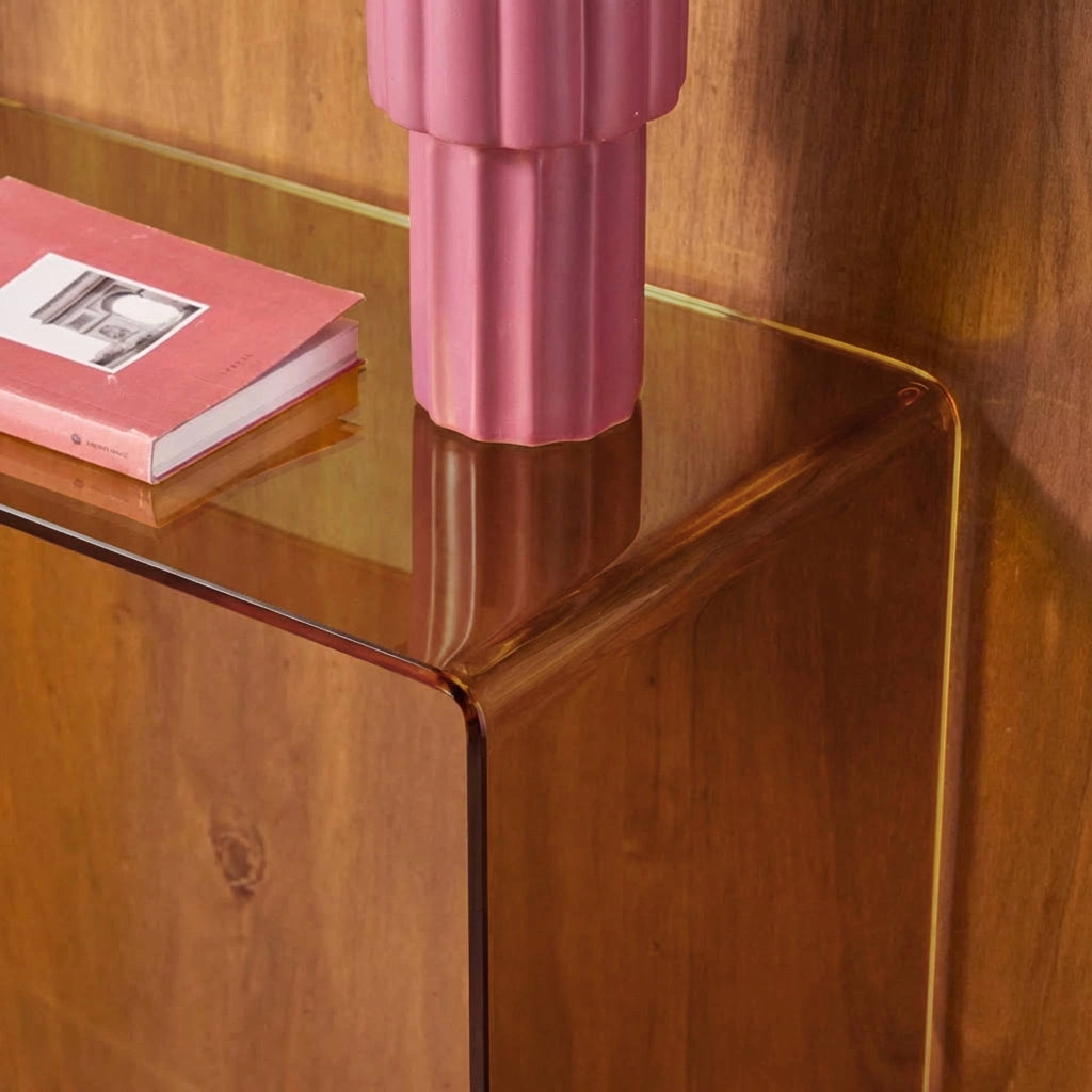Console rettangolare in cristallo temperato, 110cm, ambre