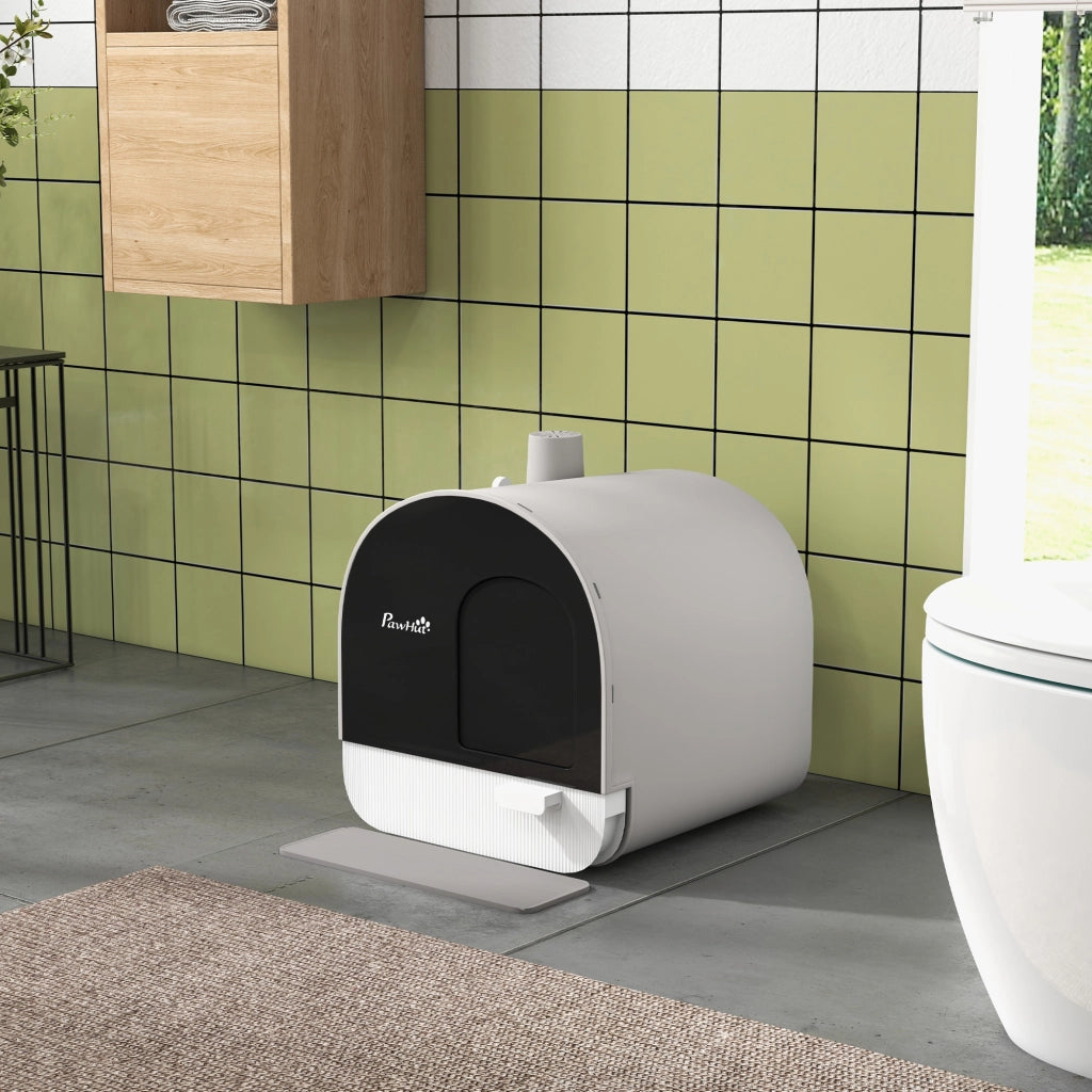 Casetta per Gatti con Coperchio, Paletta e Tappetino ¨C zephmum ¨C Grigio/Nero, Plastica