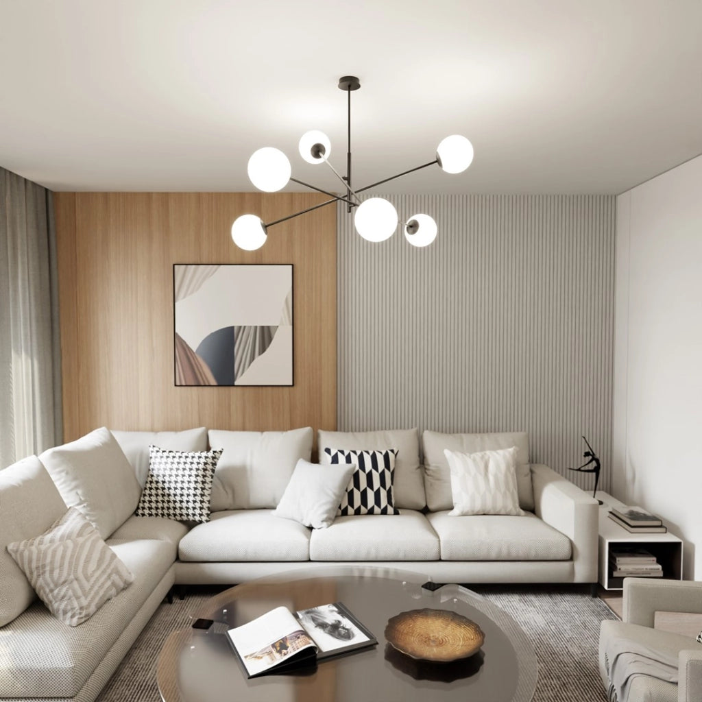 Lampadario Emibig Linear 6 nero/opalino 6xE14 102cm