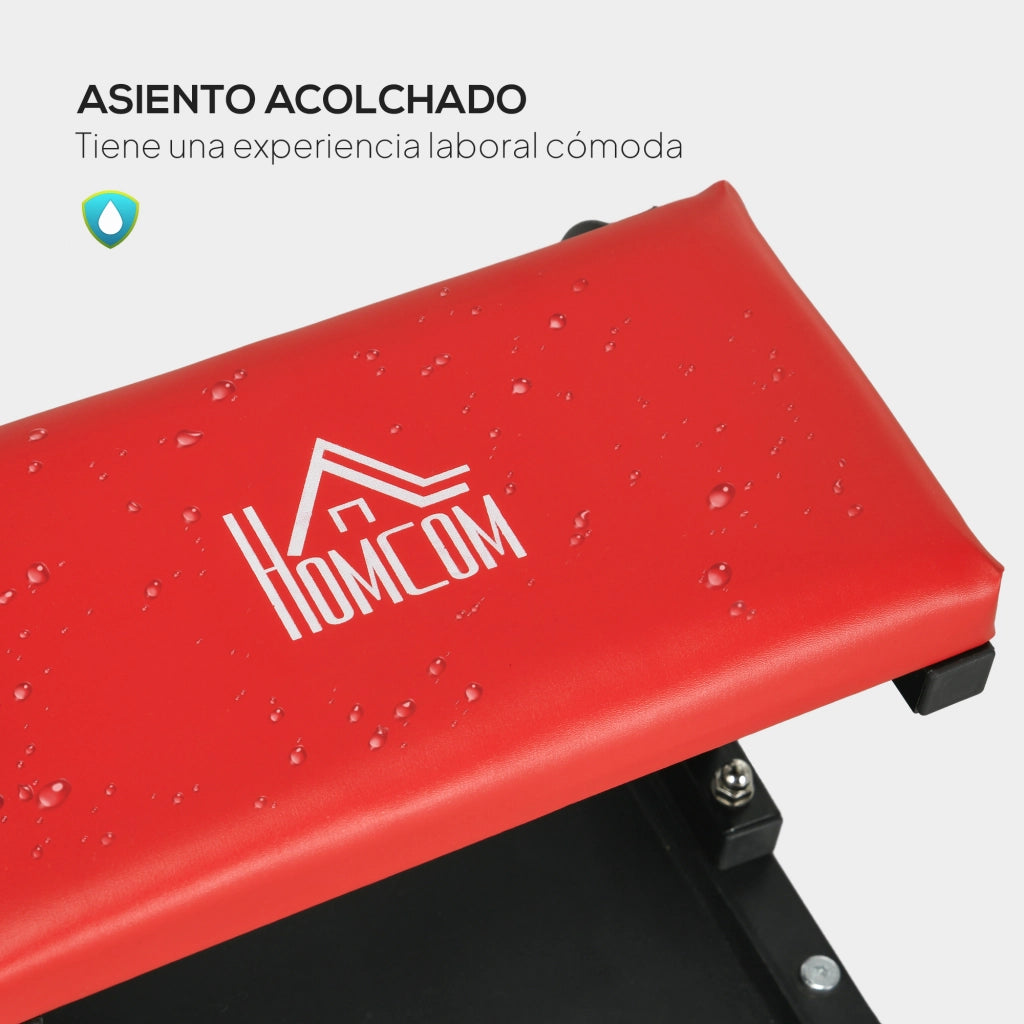 Sgabello con Ruote e Vassoio ¨C Minimal ¨C Rosso, Acciaio, 100 kg