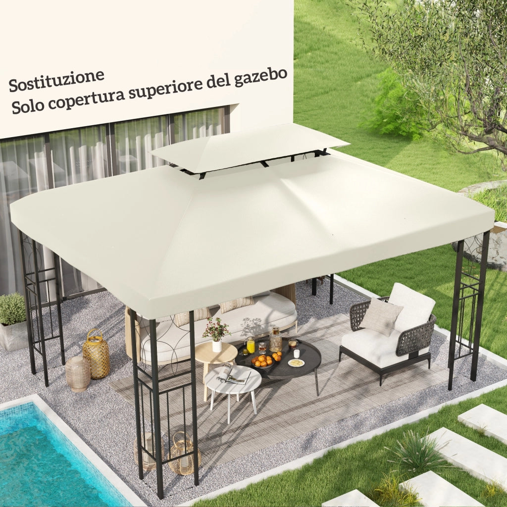 Copertura per Gazebo da Giardino Tetto Sostitutivo Anti-UV Impermeabile in Poliestere 3x4m. Beige