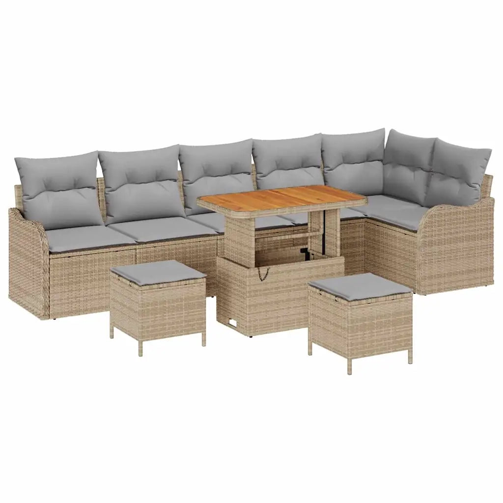 Set Divano da Giardino con cuscino 9 pcs Beige e Grigio Chiaro