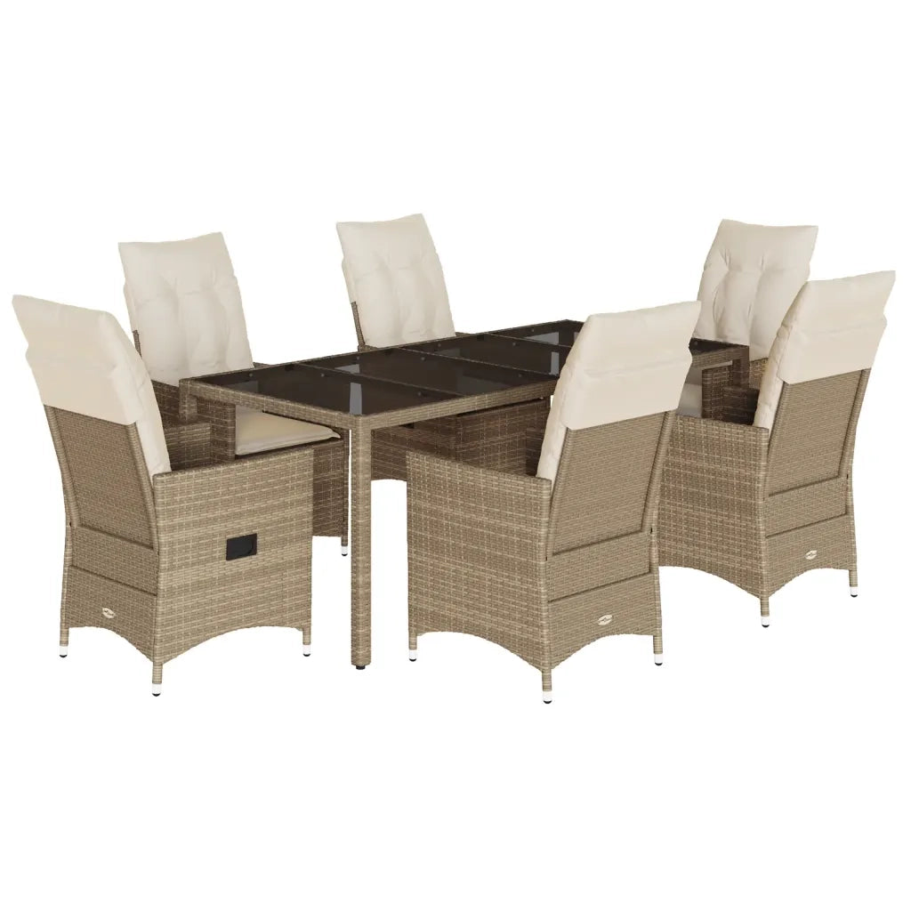 Set da Pranzo da Giardino 7 pz con Cuscini Beige in Polyrattan