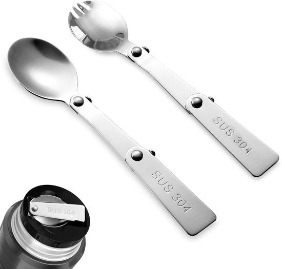 Set di Cucina Portatile Opaco 2 pezzi - Spork Opportuno - Acciaio Inossidabile - Leggero - Set di Cucina da Picnic/Per Viaggi - Set di Cucina Pratico - Set di Cucina Portatile