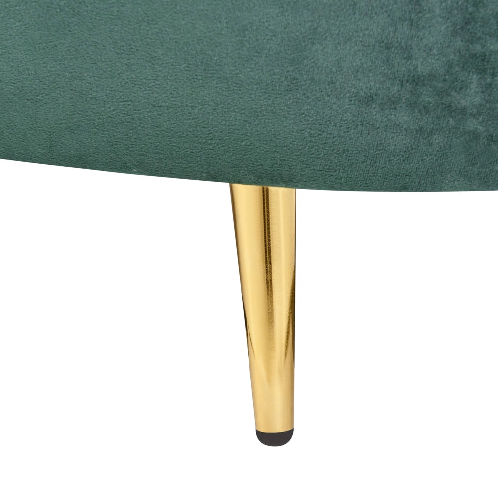 Divano velluto verde smeraldo curvo stile retrò a 2 posti gambe metallo dorato