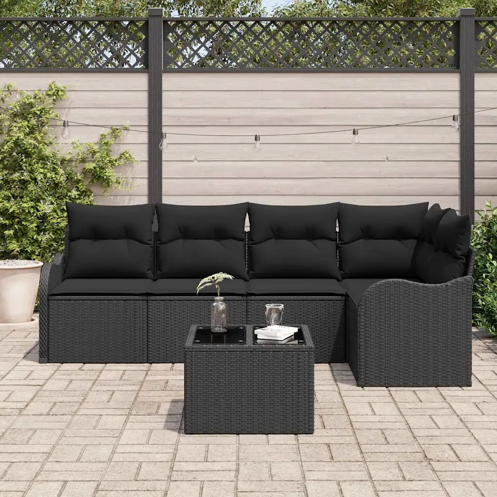 Set Divano da Giardino Nero polyrattan