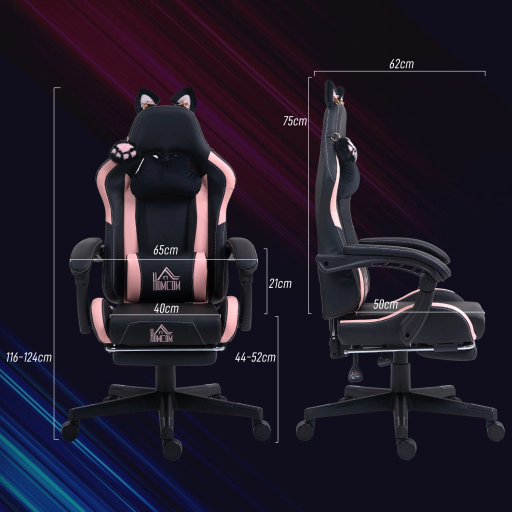 Sedia Gaming Reclinabile con Poggiapiedi ¨C Xylo ¨C Finta Pelle Rosa e Nero 65x62x116-124 cm