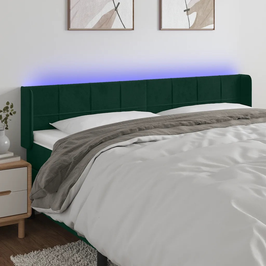 Testiera | Testata a LED Verde Scuro 203x16x78/88 cm in Velluto