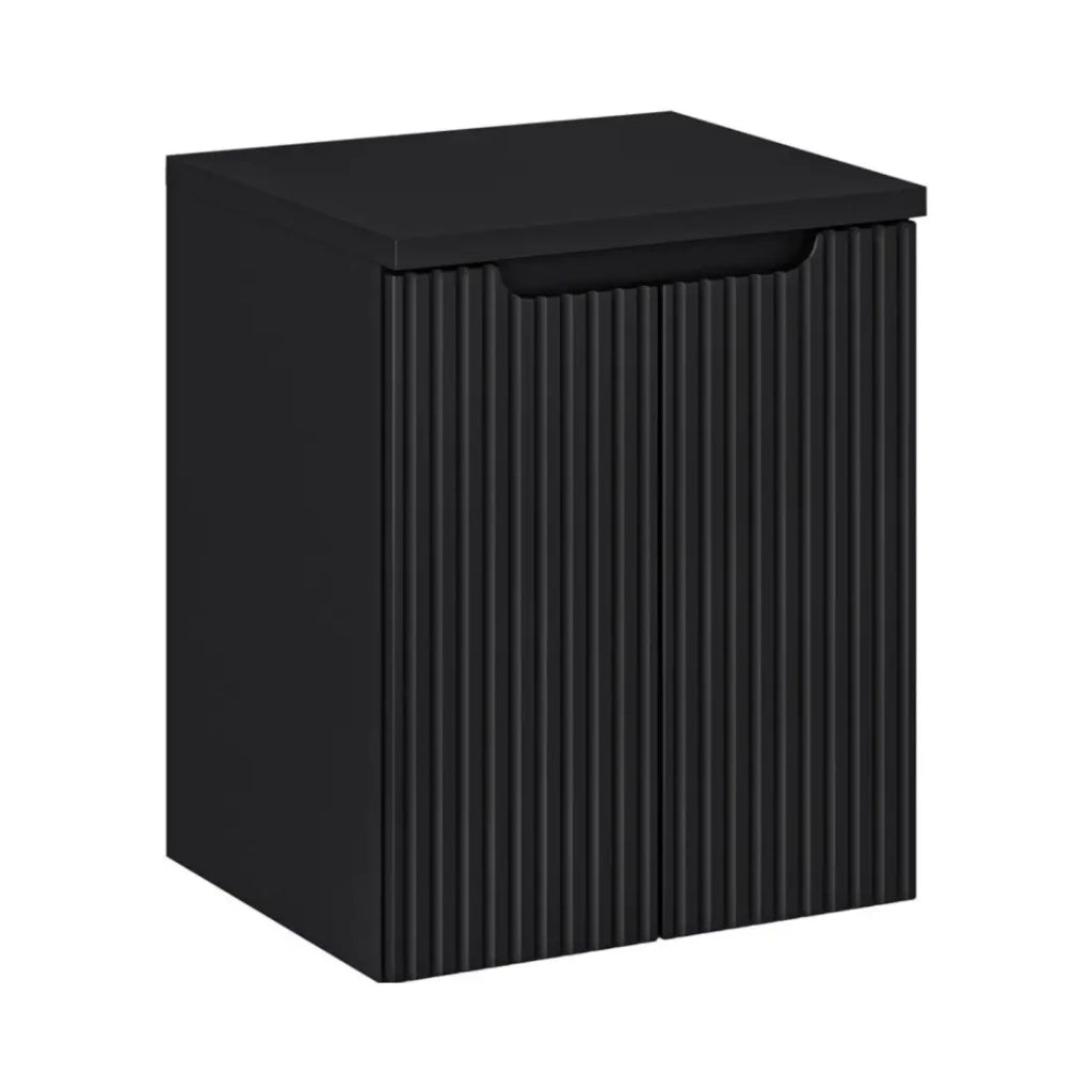 Set da bagno sospeso VANO 50cm: mobile sottolavabo con ante a doghe nero + piano per lavabo nero opaco