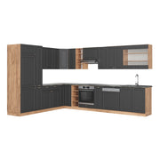 Cucina angolare completa Fame-Line Antracite rustico/Rovere dorato 347 x 46 cm senza piano di lavoro Vicco