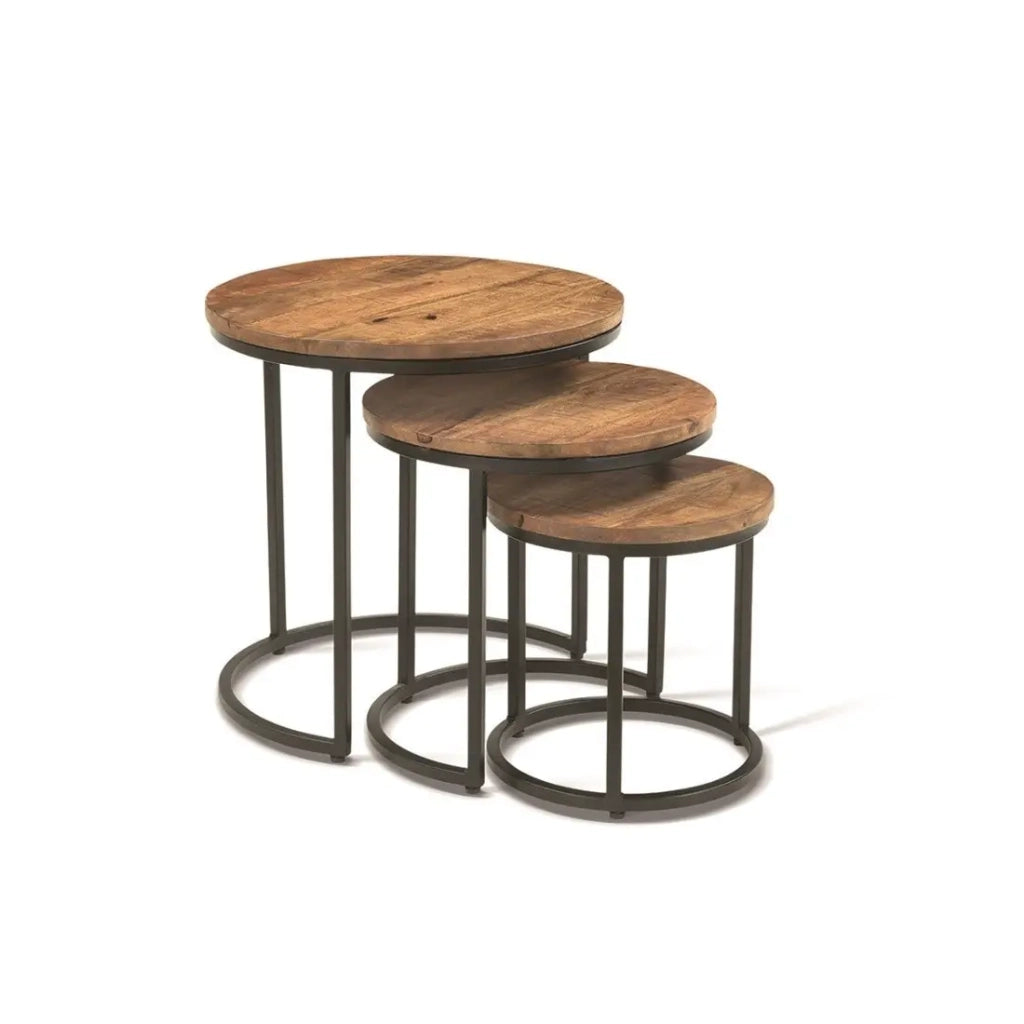 Tavolino basso PLATO – Set di 3 tavolini nidificati rotondi effetto legno di mangolia