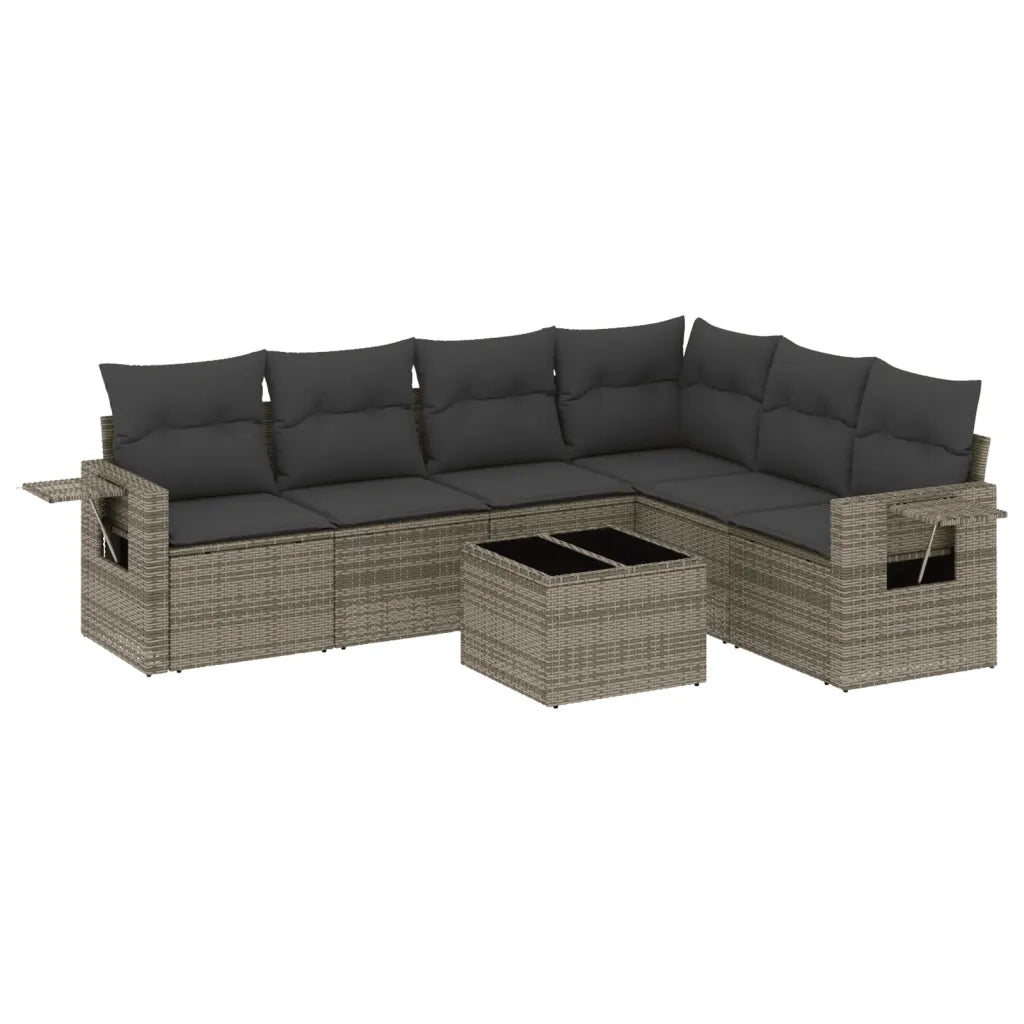 Set Divani da Giardino 7 pz con Cuscini Grigio in Polyrattan 3252557