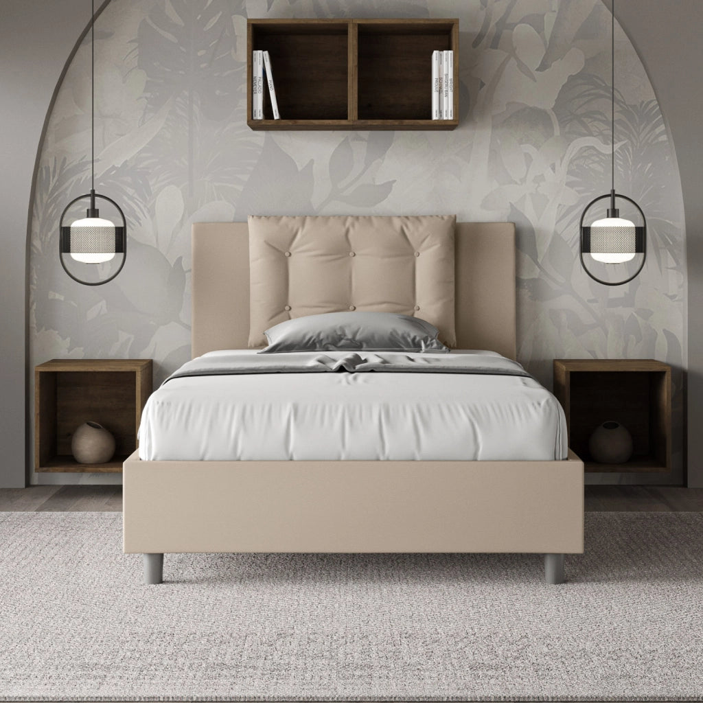BS COM Letto una piazza e mezza senza rete imbottito 120x200 similpelle tortora