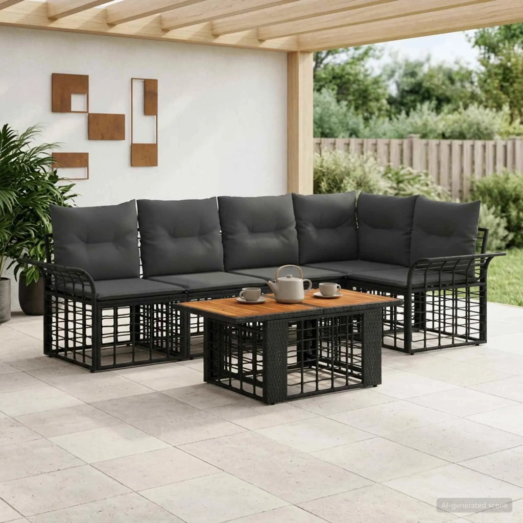 Set Divano da Giardino 6 pz Nero e Grigio scuro polyrattan 3437977