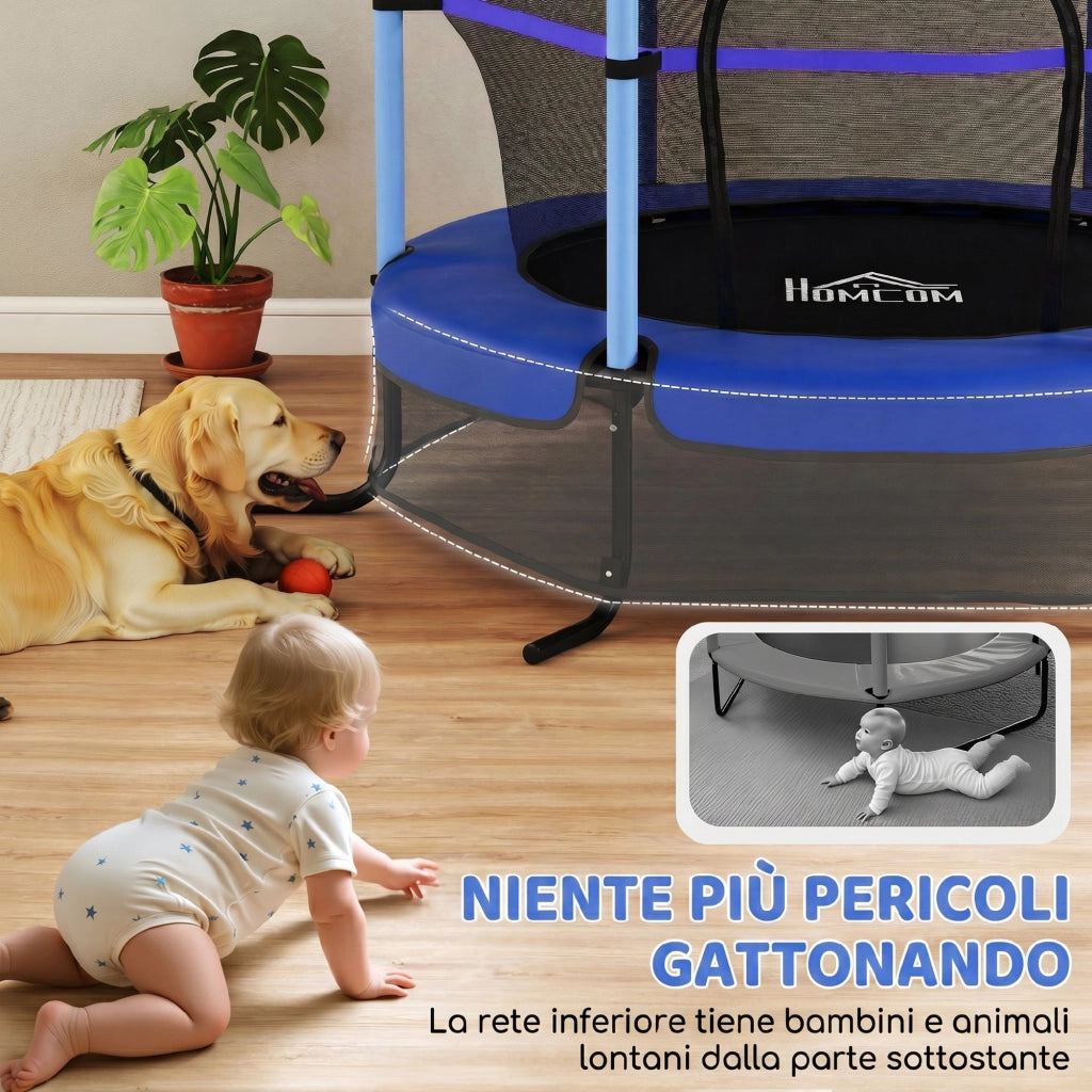 Trampolino per Bambini con Rete di Sicurezza ¨C Minimal ¨C Blu ?1.6x1.9 m