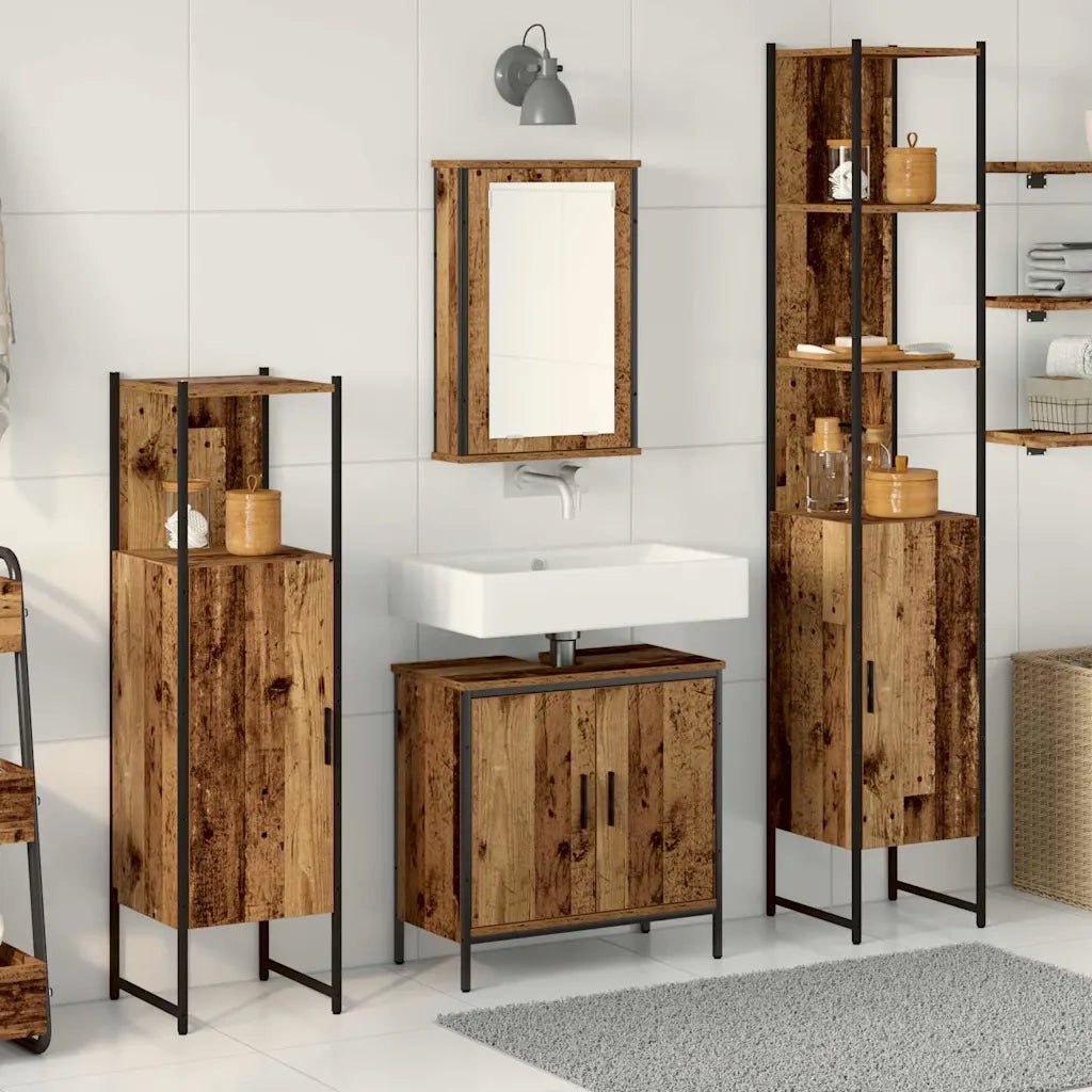Set di mobili per il Bagno | Armadio da bagno 4 pz Marrone Legno multistrato