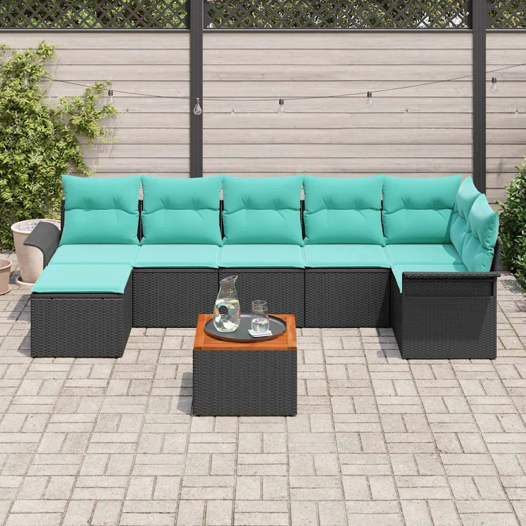 Set Divano da Giardino 8 pcs Nero e Turchese polyrattan 3356030