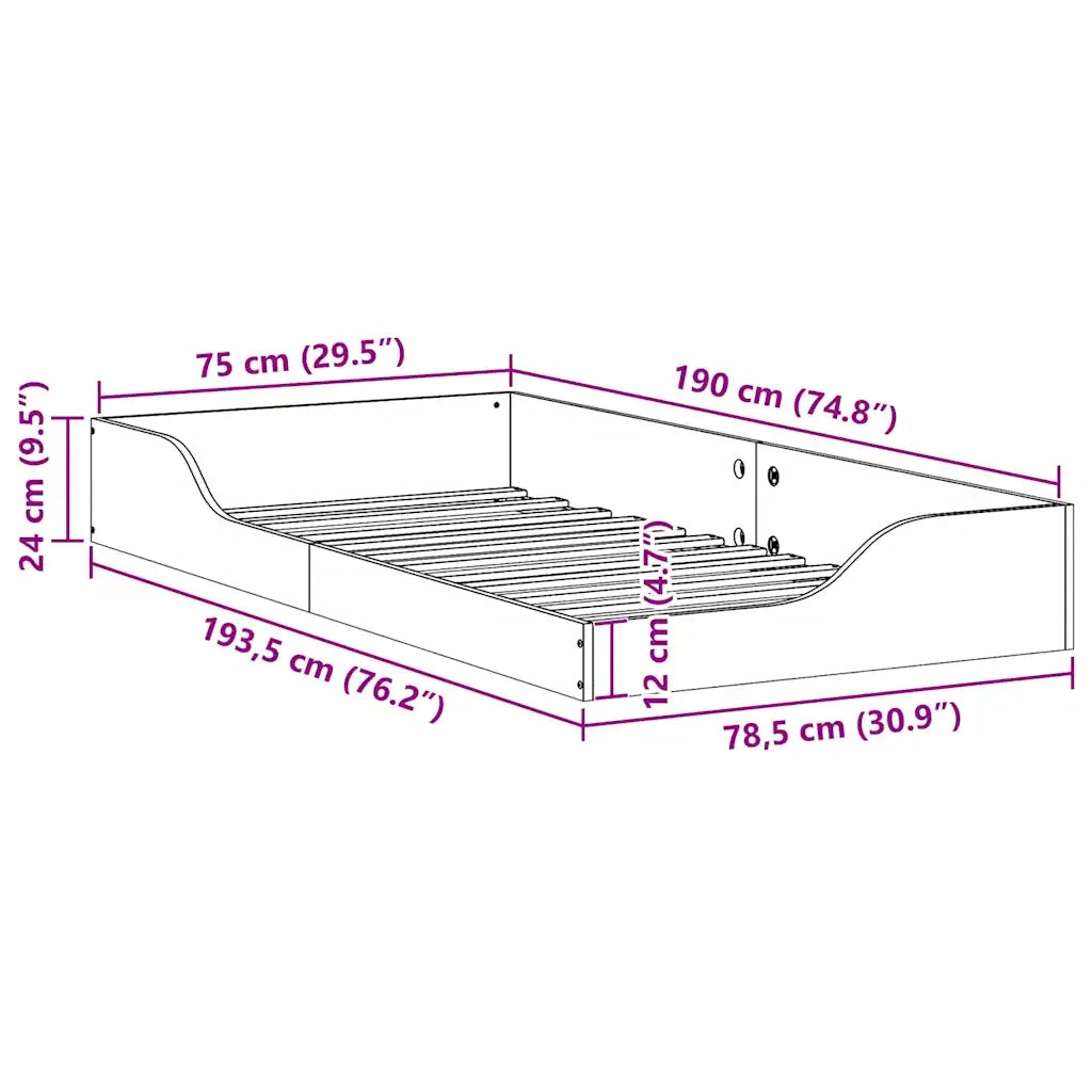 Struttura del letto Marrone 75 x 190 cm Pino massello 873397