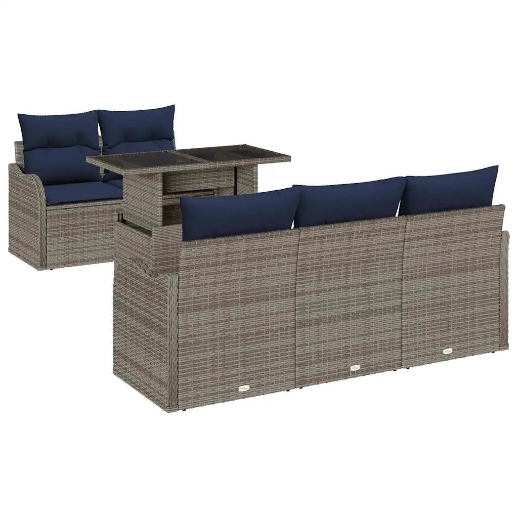 Set Divano da Giardino 6 pz Grigio e Blu Navy polyrattan 3348381