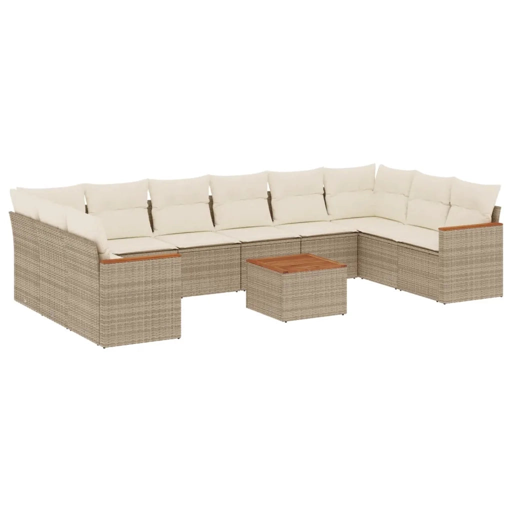 Set Divani da Giardino 11 pz con Cuscini Beige in Polyrattan 3258733