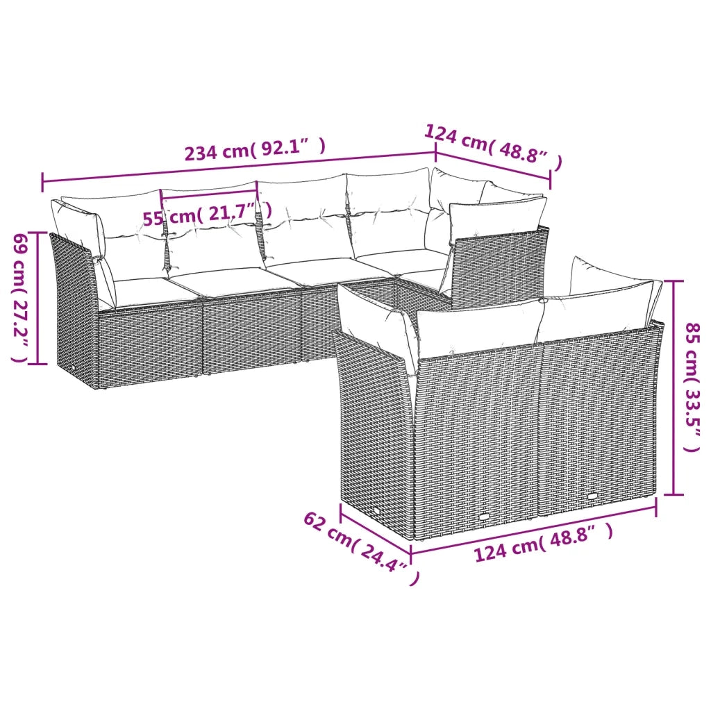 Set Divani da Giardino 7 pz con Cuscini Marrone in Polyrattan 3249742