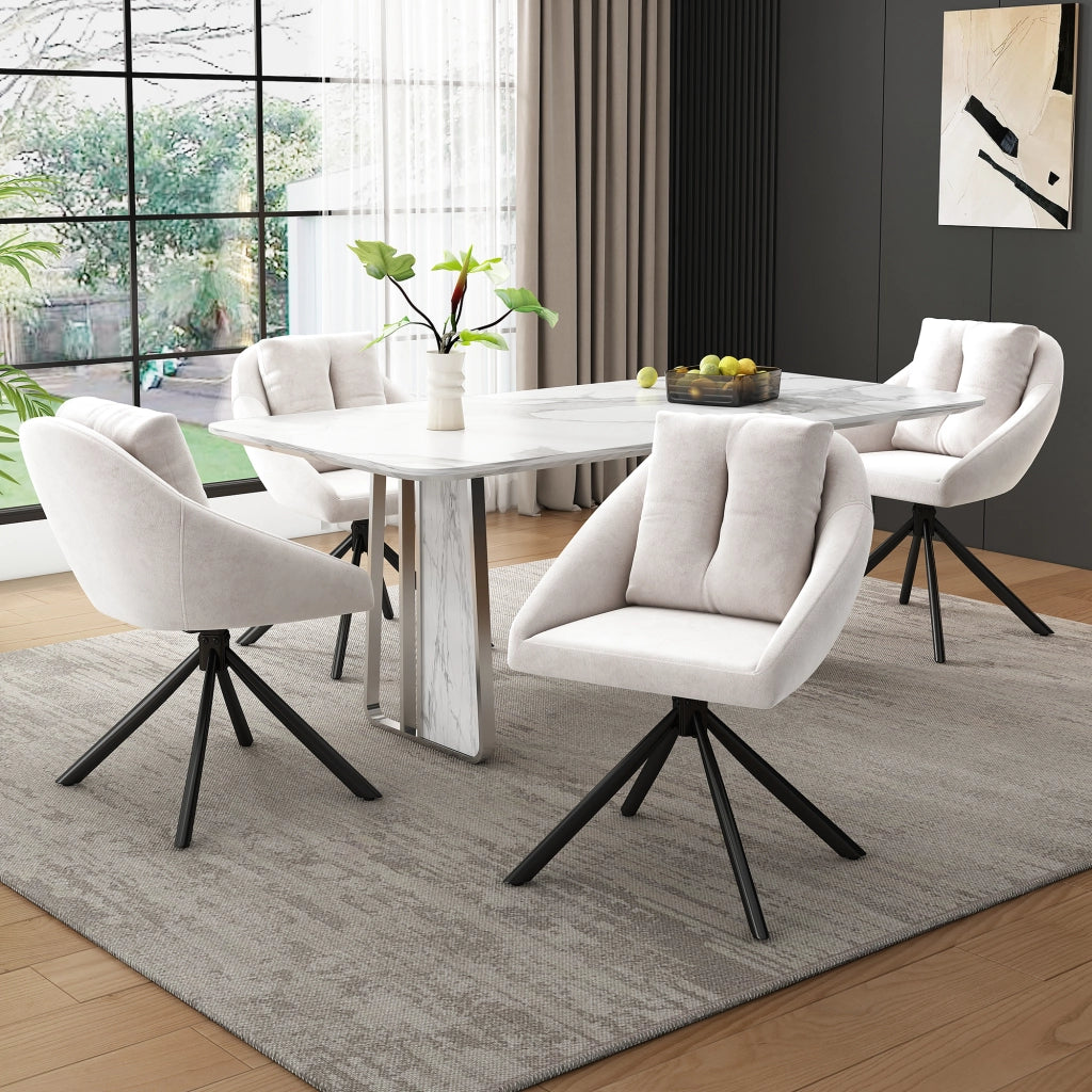 Sedia da Pranzo Girevole Imbottita in Velluto ¨C MINIMAL ¨C Beige, Set 4 Pezzi