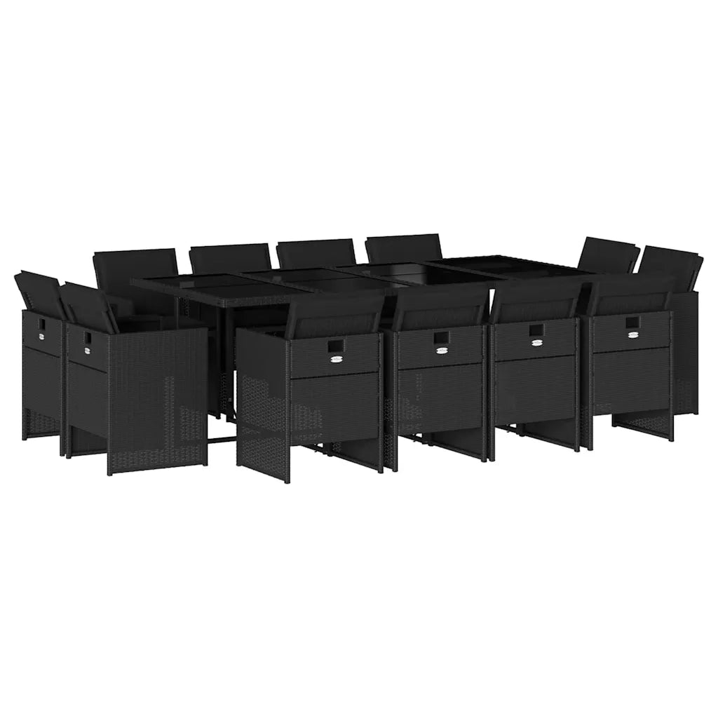 Set da Pranzo da Giardino 13pz con Cuscini Nero in Polyrattan 3277806
