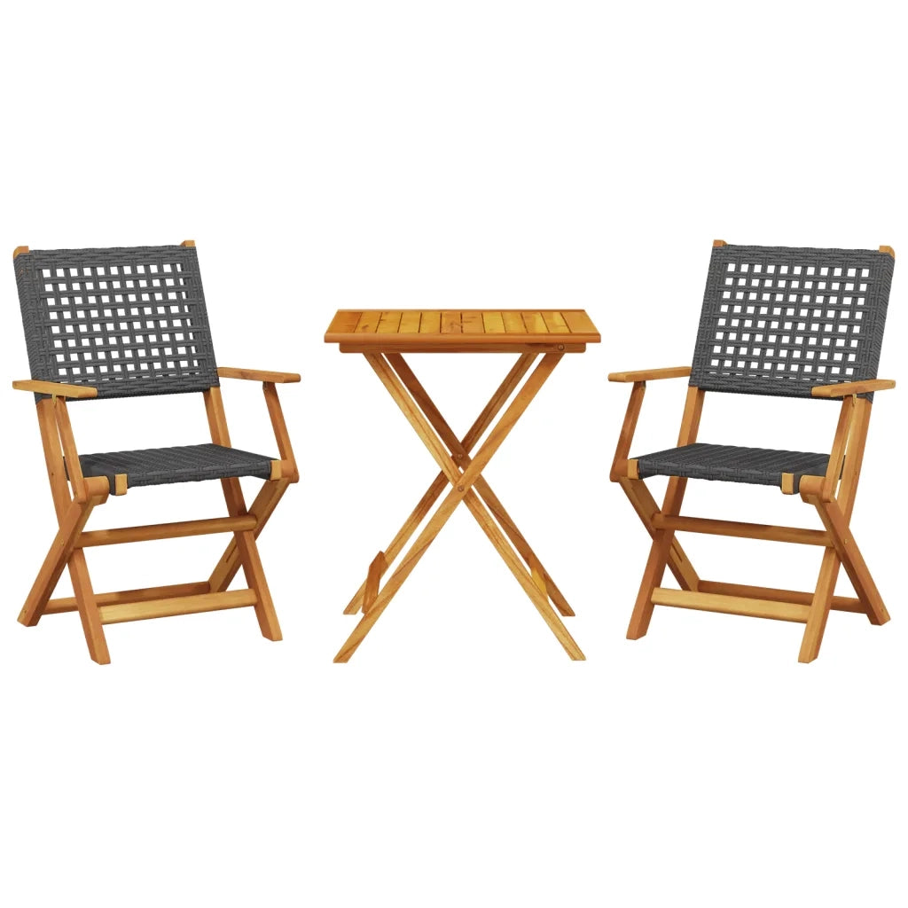 Set da Bistrot 3 pz Nero in Polyrattan e Legno Massello 3281802
