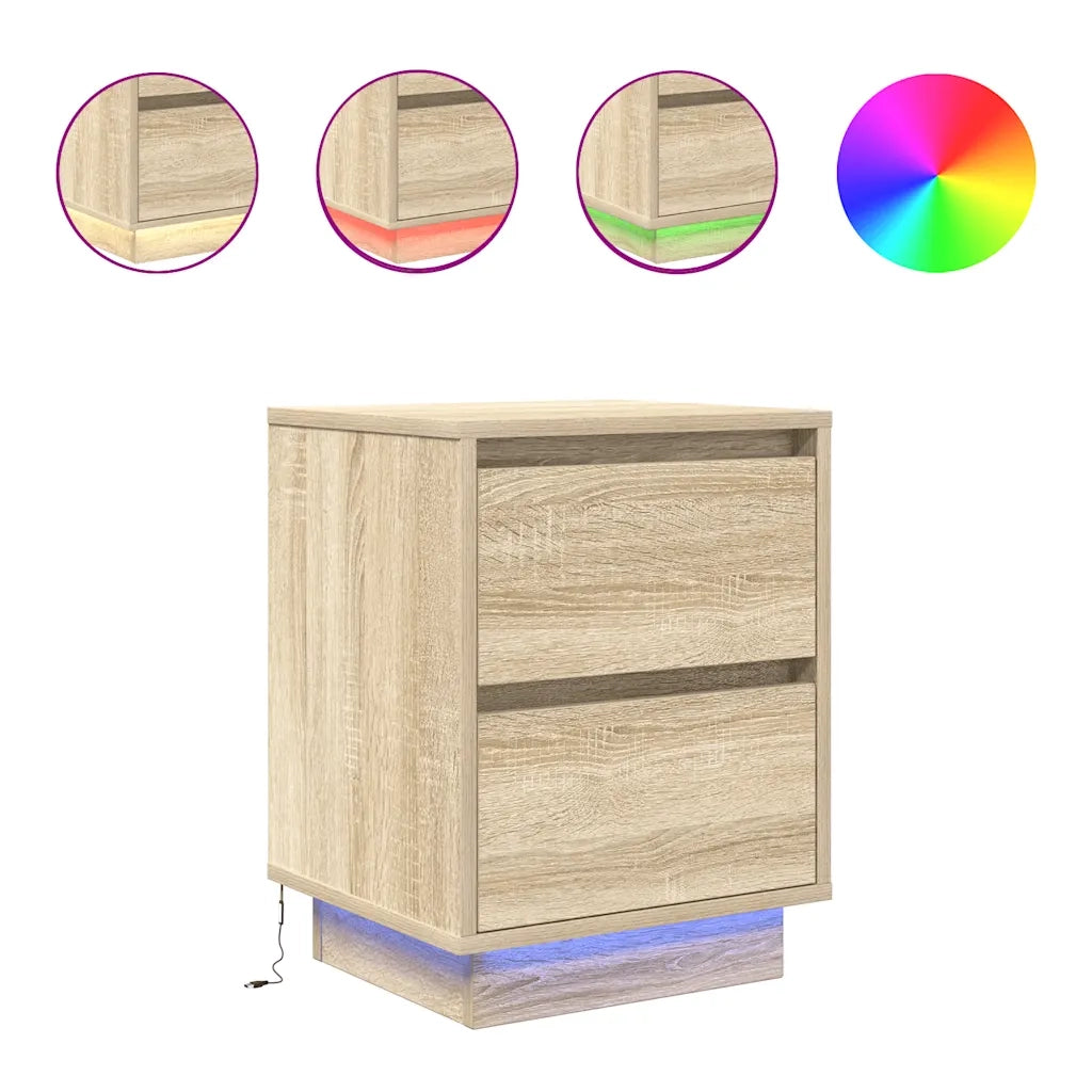 Comodini con Luci a LED 2 pz Rovere Sonoma 38x34x50 cm 861288