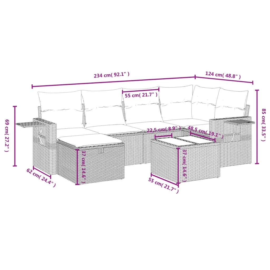 Set Divani da Giardino con Cuscini 7pz Nero Polyrattan 3263802
