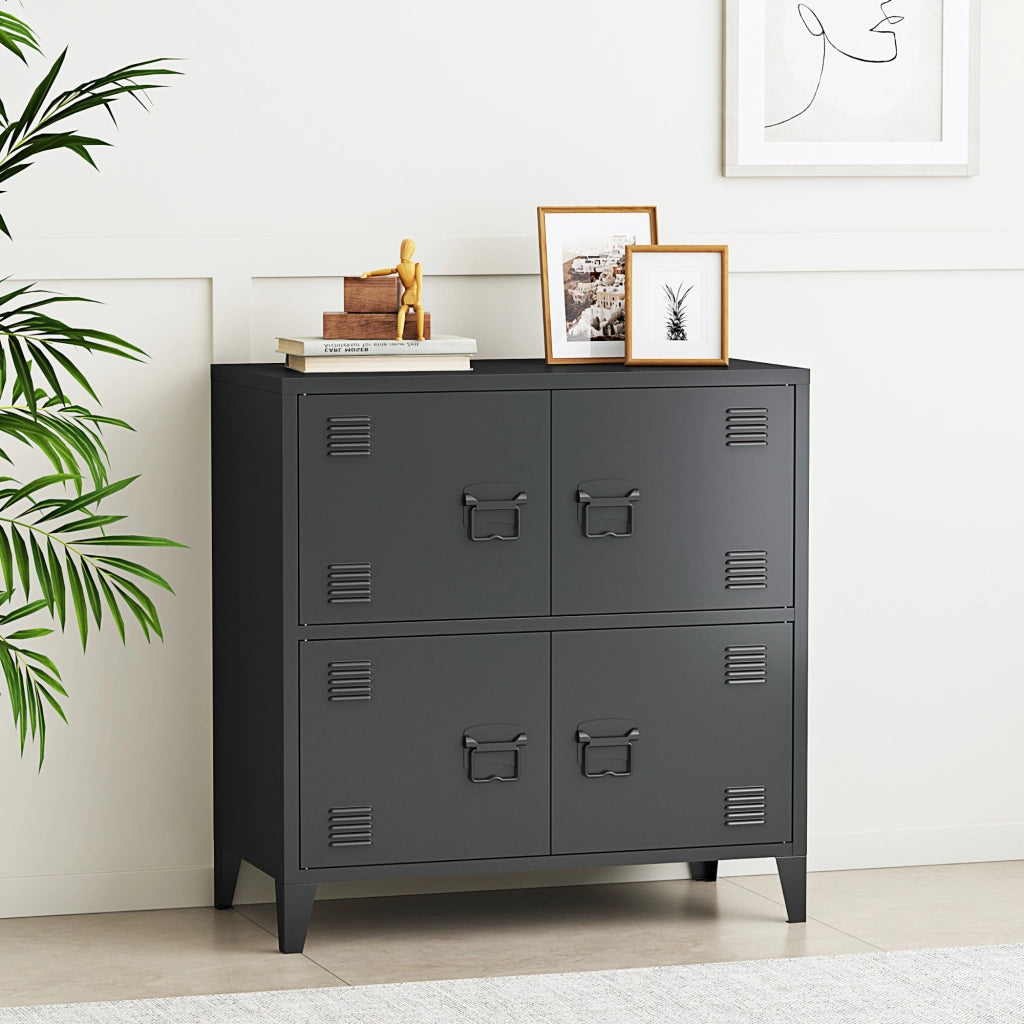Armadio Hamina a 4 Ante Mobile in Acciaio per Archivio 82 x 80 x 40 cm Nero [en.casa]