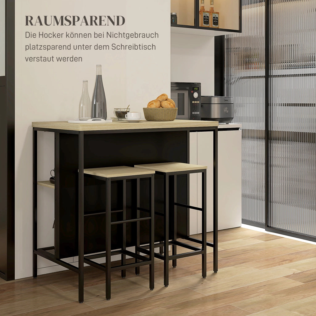 Set di sgabelli da bar con tavolino ¨C Minimal ¨C Nero/Rovere