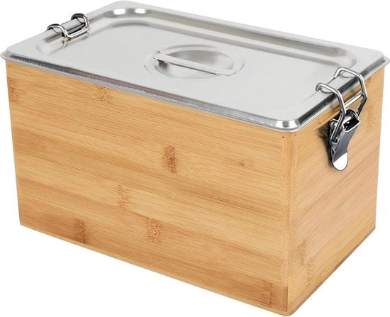 Compostiere in acciaio inossidabile con coperchio e cassa in legno - inodore e lavastoviglie resistente - contenitore biologico per rifiuti di cucina - 45 litri.
