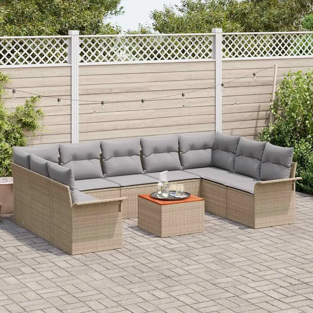 Set Divano da Giardino con cuscino 10 pcs Beige polyrattan