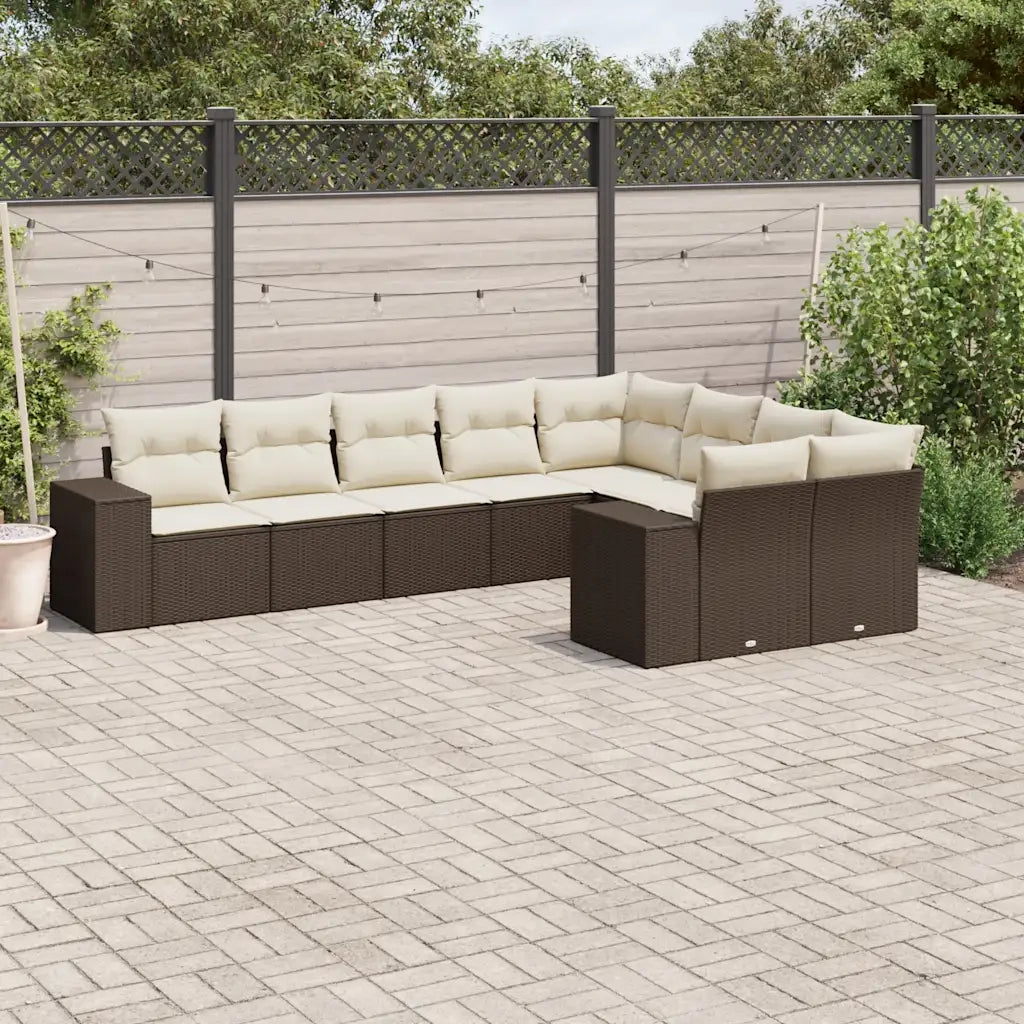 Set Divani da Giardino 9pz con Cuscini Marrone in Polyrattan 3255380