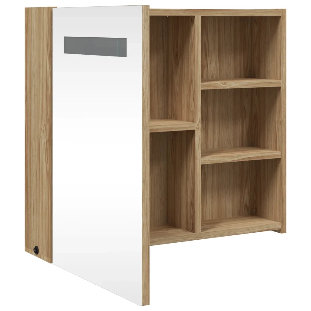 Armadietto Bagno con Specchio e LED Rovere 60x13x52 cm 357972