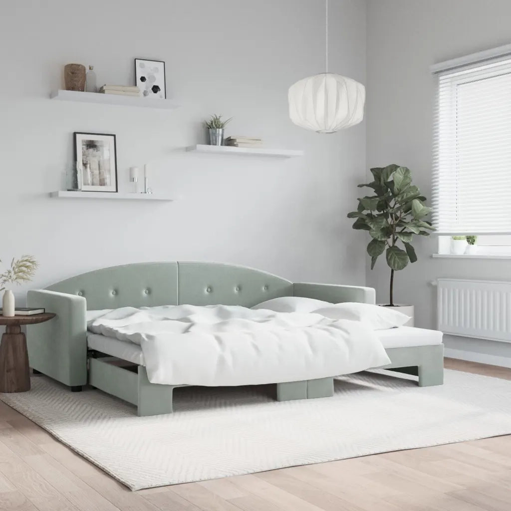 Divano Letto con Letto Estraibile Grigio Chiaro 90x200 Velluto 3197301