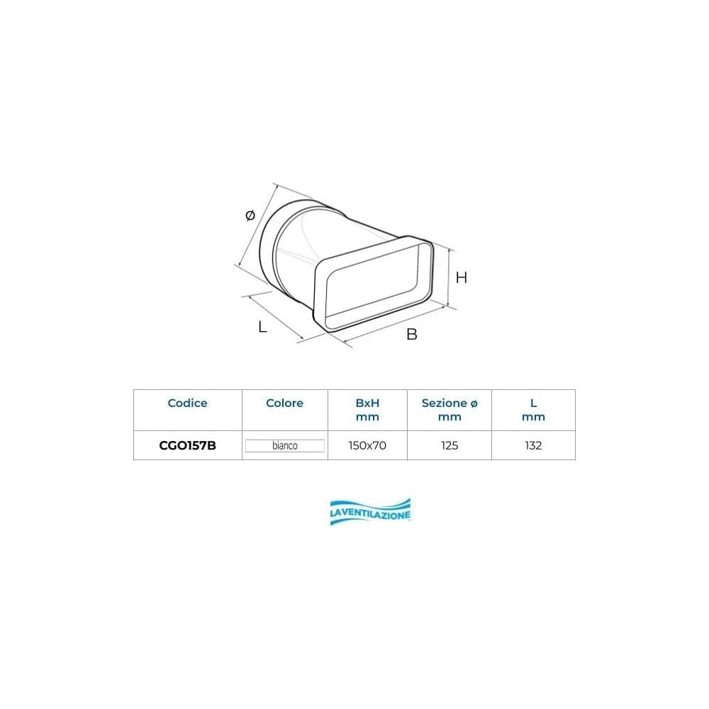 First 125 - 150x70mm giunto orizzontale dritto ff per tubi aerazione cappa