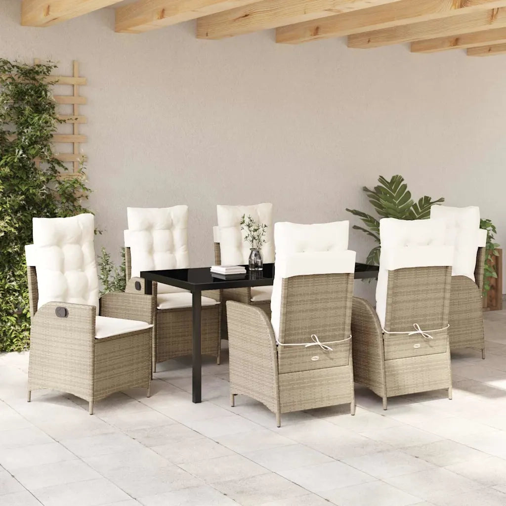 Set da Pranzo per Giardino con cuscino 7 pcs Beige polyrattan